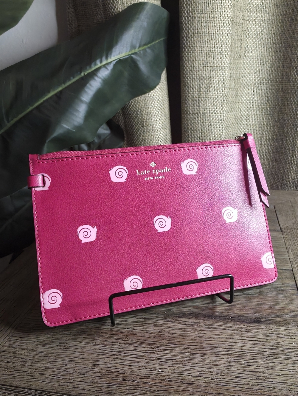 kate spade Pink Snail Print Leather Zip Pouch